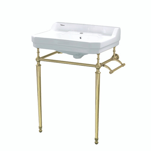 Whitehaus WHV024-L33-1H-B Victoriahaus Console Sink with Integrated Rectangular Bowl with Single Hole Drill, Polished Brass Leg Support - White/Polished Brass - 23 inch