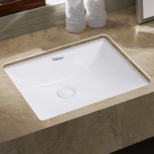 Whitehaus WHU71006 Isabella Plus 21 inch Rectangular Undermount Sink with Overflow and Rear Center Drain - White