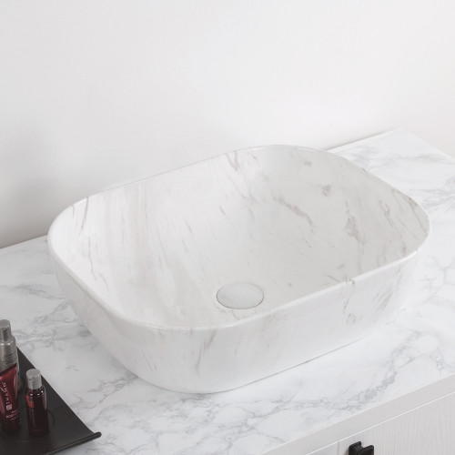 Whitehaus WH71302-F12 Isabella Plus Rectangular Top Mount Sink with Center Drain - Carrara White - 19 inch