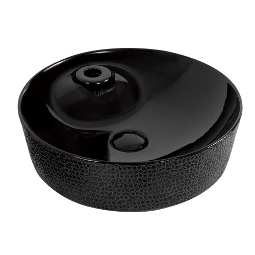 Whitehaus WH71306-F04 Isabella Plus Round Top Mount Sink, Embossed Exterior, Smooth Interior, Single Faucet Hole Center Drain - Black - 17 inch