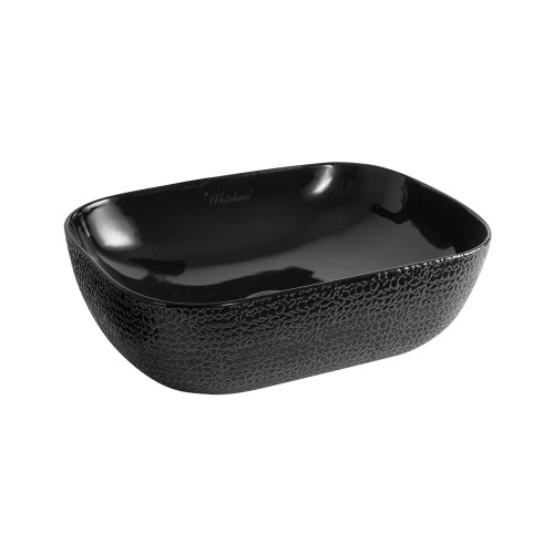 Whitehaus WH71333-F04 Isabella Plus Rectangular Top Mount Sink, Embossed Exterior, Smooth Interior, Center Drain - Black - 18 inch