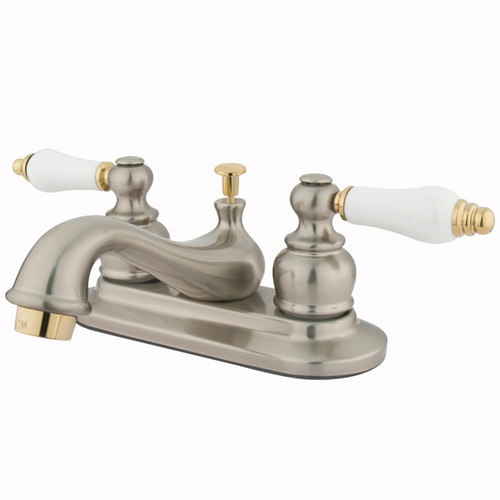 Kingston Brass Two Handle 4" Centerset Lavatory Faucet with Pop-Up Drain - Brushed Nickel/Polished Brass KB609B