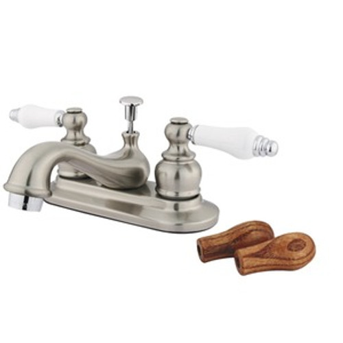 Kingston Brass Two Handle 4" Centerset Lavatory Faucet with Pop-Up Drain - Satin Nickel/Polished Chrome KB607B