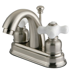 Kingston Brass Two Handle 4" Centerset Lavatory Faucet with Pop-Up Drain - Satin Nickel KB5618PX