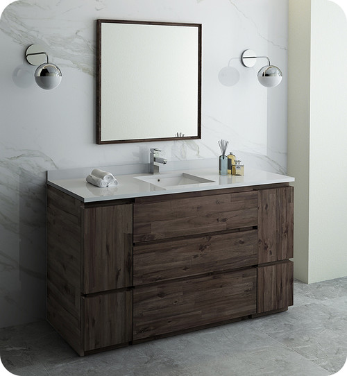 Fresca FVN31-123612ACA-FC Formosa 60" Floor Standing Single Sink Modern Bathroom Vanity w/ Mirror - Acacia Wood