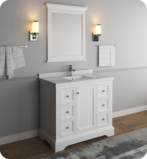 Fresca FVN2440WHM Windsor 40" Matte White Traditional Bathroom Vanity w/ Mirror - Matte White