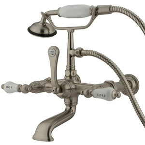 Kingston Brass Wall Mount Clawfoot Tub Filler Faucet with Hand Shower - Brushed Nickel CC545T8