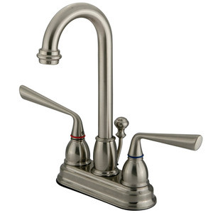 Kingston Brass Two Handle 4" Centerset Lavatory Faucet with Pop-Up Drain Drain - Brushed Nickel KB3618ZL