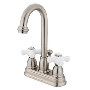 Kingston Brass Two Handle 4" Centerset Lavatory Faucet with Pop-Up Drain Drain - Brushed Nickel KB3618PX