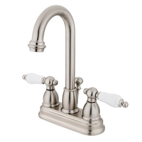 Kingston Brass Two Handle 4" Centerset Lavatory Faucet with Pop-Up Drain Drain - Satin Nickel KB3618PL