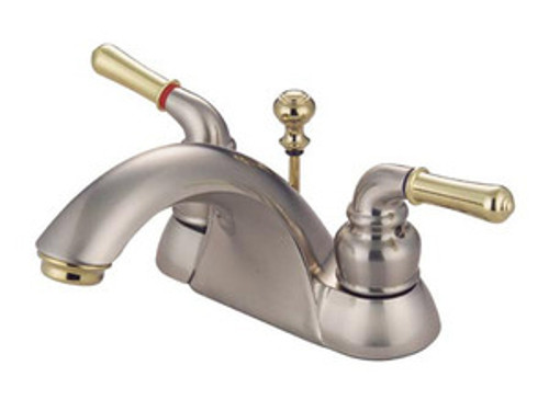 Kingston Brass Two Handle 4" Centerset Lavatory Faucet with Pop-Up Drain - Satin Nickel/Polished Brass KB2629B