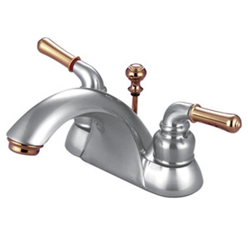 Kingston Brass Two Handle 4" Centerset Lavatory Faucet with Pop-Up Drain - Satin Nickel/Polished Brass KB2629