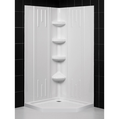DreamLine DL-6040C-01 36 in. x 36 in. x 75 5/8 in. H Neo-Angle Shower Base and QWALL-2 Acrylic Corner Backwall Kit in White