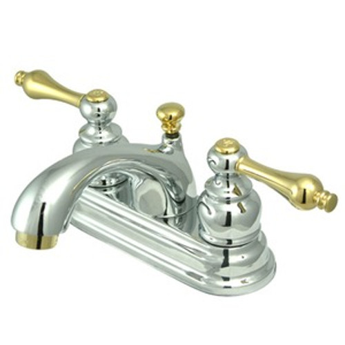 Kingston Brass Two Handle 4" Centerset Lavatory Faucet with Pop-Up Drain - Polished Chrome/Polished Brass KB2604AL