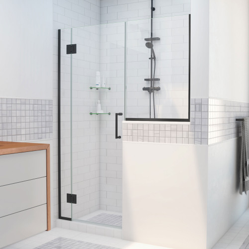 DreamLine D1283036-09 Unidoor-X 64-64 1/2 in. W x 72 in. H Frameless Hinged Shower Door in Satin Black