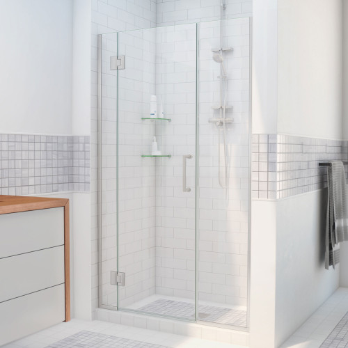DreamLine D1293072-04 Unidoor-X 65-65 1/2 in. W x 72 in. H Frameless Hinged Shower Door in Brushed Nickel