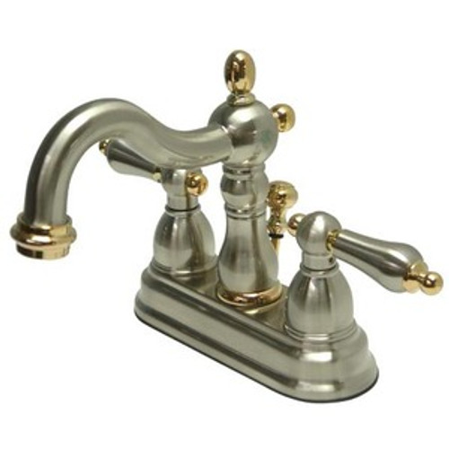 Kingston Brass Two Handle 4" Centerset Lavatory Faucet with Pop-Up Drain Drain - Satin Nickel/Polished Brass