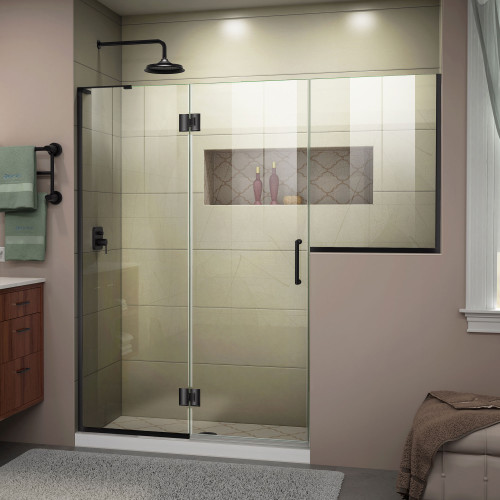 DreamLine D3242434L-09 Unidoor-X 72-72 1/2 in. W x 72 in. H Frameless Hinged Shower Door in Satin Black
