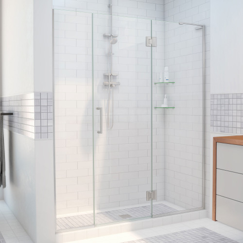 DreamLine D32614572R-04 Unidoor-X 64 1/2-65 in. W x 72 in. H Frameless Hinged Shower Door in Brushed Nickel