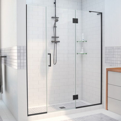 DreamLine D3261472R-09 Unidoor-X 64-64 1/2 in. W x 72 in. H Frameless Hinged Shower Door in Satin Black