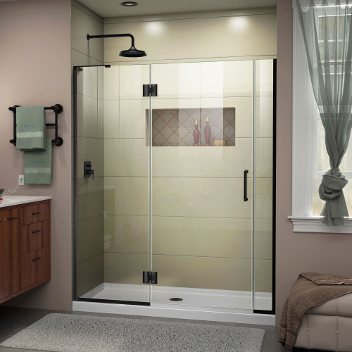 DreamLine D32706572L-09 Unidoor-X 57 1/2-58 in. W x 72 in. H Frameless Hinged Shower Door in Satin Black