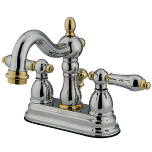 Kingston Brass Two Handle 4" Centerset Lavatory Faucet with Pop-Up Drain Drain - Polished Chrome/Polished Brass - KB1604AL