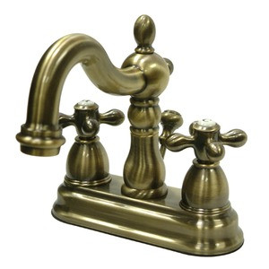 Kingston Brass Two Handle 4" Centerset Lavatory Faucet with Pop-Up Drain Drain - Vintage Brass KB1603AX
