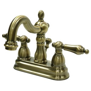 Kingston Brass Two Handle 4" Centerset Lavatory Faucet with Pop-Up Drain Drain - Vintage Brass - KB1603AL