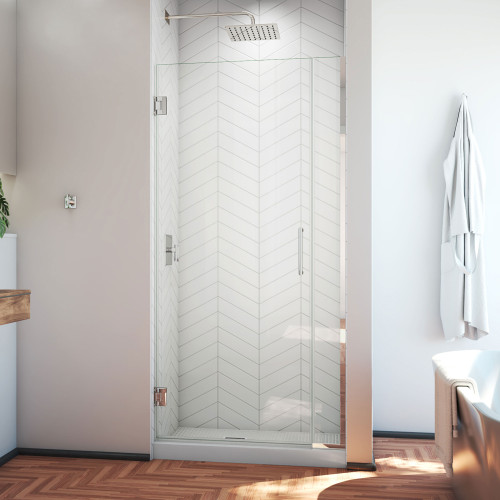 DreamLine SHDR-243007210-01 Unidoor Plus 30-30 1/2 in. W x 72 in. H Frameless Hinged Shower Door in Chrome