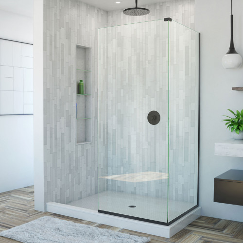 DreamLine SHDR-3230303-09 Linea Two Adjacent Frameless Shower Screens 30 in. W x 72 in. H each, Open Entry Design in Satin Black