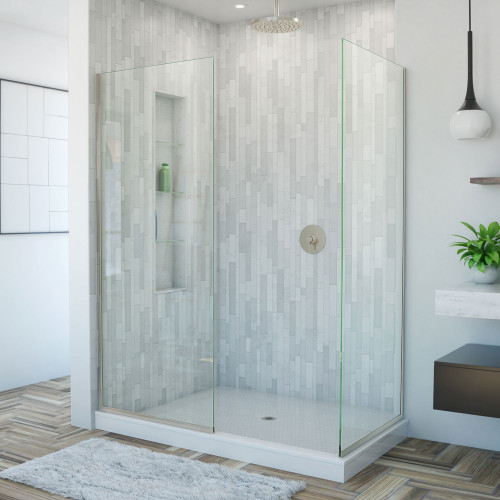 DreamLine SHDR-3230342-04 Linea Two Individual Frameless Shower Screens 34 in. and 30 in. W x 72 in. H, Open Entry Design in Brushed Nickel