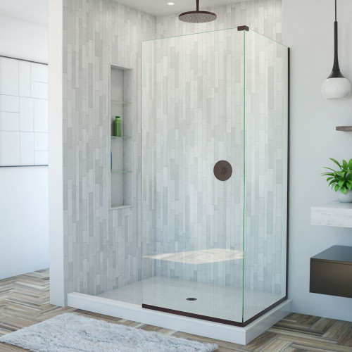 DreamLine SHDR-3230343-06 Linea Two Adjacent Frameless Shower Screens 34 in. and 30 in. W x 72 in. H, Open Entry Design in Oil Rubbed Bronze