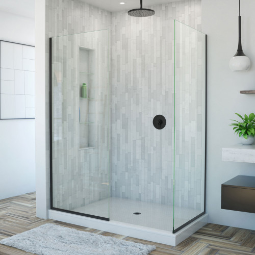 DreamLine SHDR-3234302-09 Linea Two Individual Frameless Shower Screens 30 in. and 34 in. W x 72 in. H, Open Entry Design in Satin Black