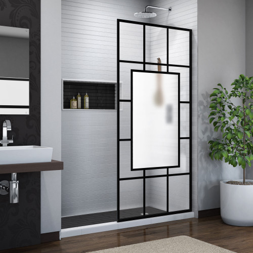 DreamLine SHDR-3234721-86 French Linea Avignon 34 in. W x 72 in. H Single Panel Frameless Shower Door, Open Entry Design in Satin Black