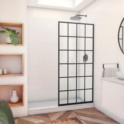 DreamLine SHDR-3234721-89 French Linea Toulon 34 in. W x 72 in. H Single Panel Frameless Shower Door, Open Entry Design in Satin Black