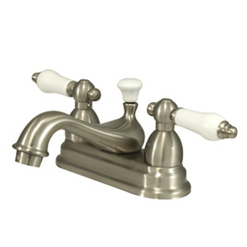 Kingston Brass Two Handle 4" Centerset Lavatory Faucet with Brass Pop-Up Drain - Satin Nickel KS3608PL