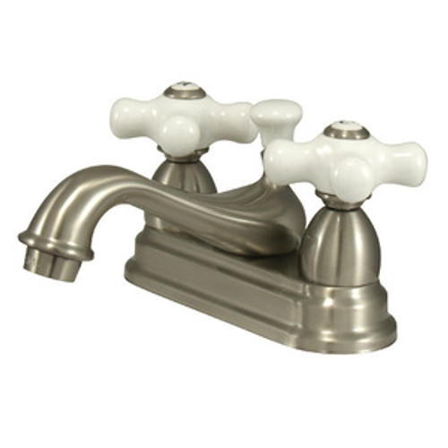 Kingston Brass Two Handle 4" Centerset Lavatory Faucet with Brass Pop-Up Drain - Satin Nickel KS3608PX