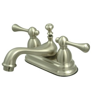 Kingston Brass Two Handle 4" Centerset Lavatory Faucet with Brass Pop-Up Drain - Brushed Nickel KS3608BL