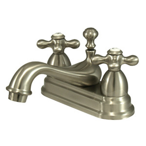 Kingston Brass Two Handle 4" Centerset Lavatory Faucet with Brass Pop-Up Drain - Satin Nickel KS3608AX