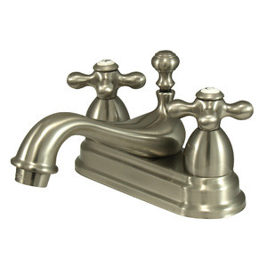 Kingston Brass Two Handle 4" Centerset Lavatory Faucet with Brass Pop-Up Drain - Brushed Nickel KS3608AX