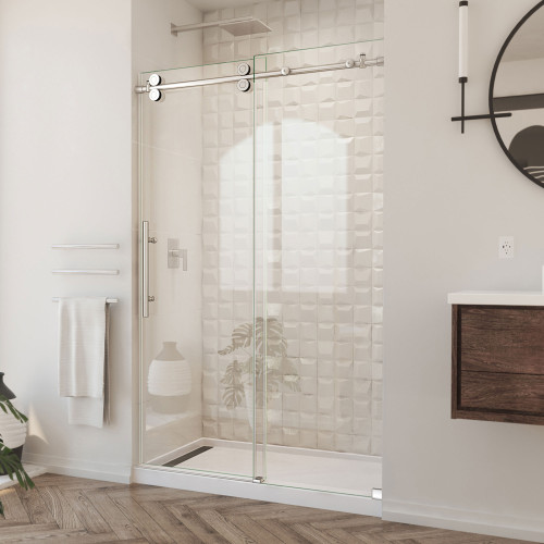 DreamLine SHDR-61487620-07 Enigma-XO 44-48 in. W x 76 in. H Fully Frameless Sliding Shower Door in Brushed Stainless Steel