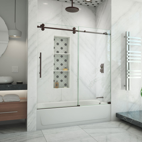 DreamLine SHDR-61606220-06 Enigma-XO 55-59 in. W x 62 in. H Fully Frameless Sliding Tub Door in Oil Rubbed Bronze