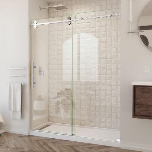 DreamLine SHDR-61727620-08 Enigma-XO 68-72 in. W x 76 in. H Fully Frameless Sliding Shower Door in Polished Stainless Steel