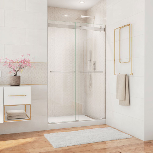 DreamLine SHDR-6348760-04 Essence 44-48 in. W x 76 in. H Frameless Bypass Shower Door in Brushed Nickel