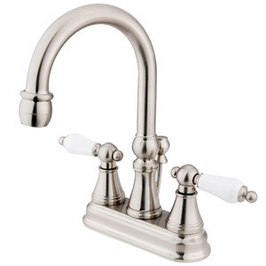 Kingston Brass Two Handle 4" Centerset Lavatory Faucet with Brass Pop-Up Drain - Brushed Nickel KS2618PL
