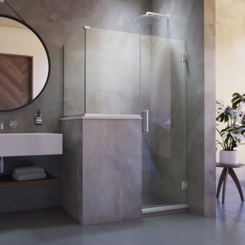 DreamLine SHEN-2423243430-04 Unidoor Plus 47 in. W x 30 3/8 in. D x 72 in. H Frameless Hinged Shower Enclosure in Brushed Nickel