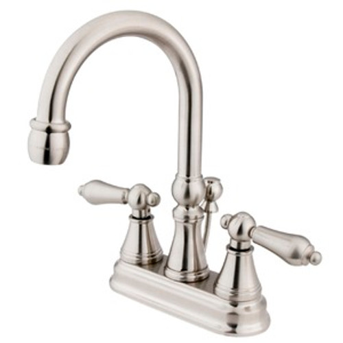 Kingston Brass Two Handle 4" Centerset Lavatory Faucet with Brass Pop-Up Drain - Satin Nickel KS2618AL