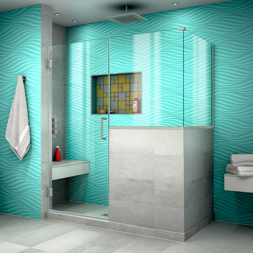 DreamLine SHEN-2423363436-04 Unidoor Plus 59 in. W x 36 3/8 in. D x 72 in. H Frameless Hinged Shower Enclosure in Brushed Nickel