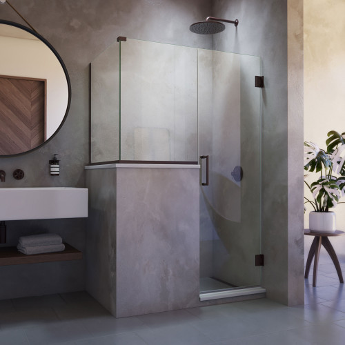 DreamLine SHEN-2424243630-06 Unidoor Plus 48 in. W x 30 3/8 in. D x 72 in. H Frameless Hinged Shower Enclosure in Oil Rubbed Bronze