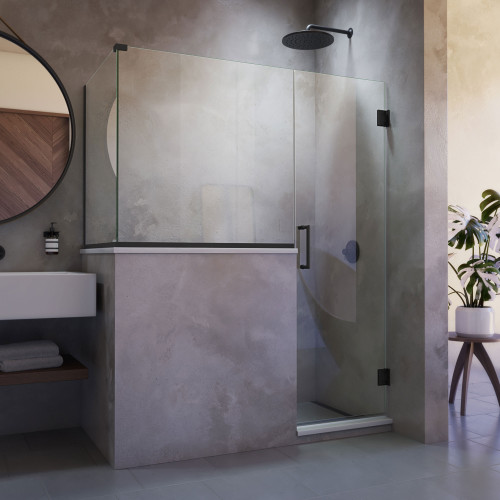 DreamLine SHEN-2424303430-09 Unidoor Plus 54 in. W x 30 3/8 in. D x 72 in. H Frameless Hinged Shower Enclosure in Satin Black